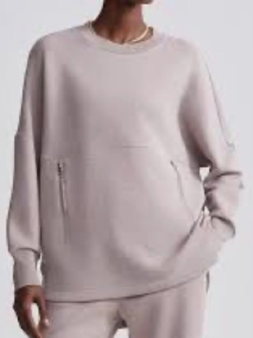 Varley Oversized Zip-Pocket Crewneck in Pale Mauve